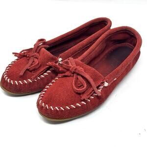 Minnetonka Red Suede Moccasins  Kiltie Tie